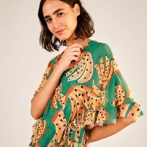 Farm Rio Green Raining Bananas Maxi Wrap Dress